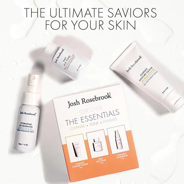 Josh Rosebrook The Essentials Kit - Cleanse, Tone & Hydrate Skincare Set | Complete Moisture Cleanse 1 oz, Daily Acid Tone...