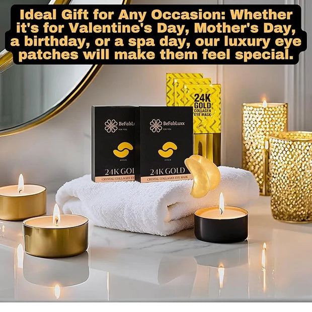 24K Gold Under Eye Patches (20 Pairs) Anti-Aging, Hydrating, Depuffing, Dark Circles, Wrinkles, Collagen & Hyaluronic Acid...