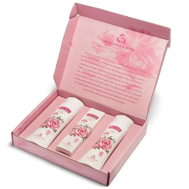 Bulgarian Rose Oil Moisturizing Body Care 3 Piece Gift Set - Natural Rose Body Lotion, Natural Rose Body Wash, Natural Ros...