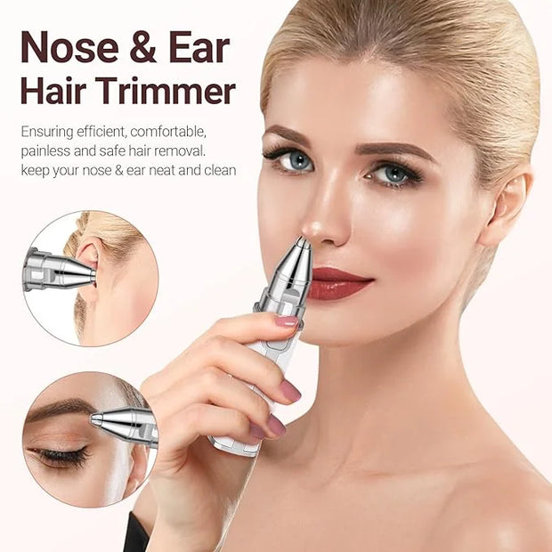 Nose Hair Trimmer for Women Men, Electric 2 in 1 Face Shaver and Eyebrow Trimmer, White Rechargeable Facial Hair Remover w...
