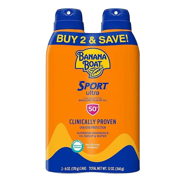 Banana Boat Mineral Enriched Sensitive Skin Sunscreen Spray SPF 50 Twin Pack and Sport Ultra Sunscreen Spray SPF 50 Twin Pack