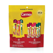 Carmex Daily Care Moisturizing Lip Balm Pack, SPF 15, Multi-Flavor Lip Care Variety Pack Bag, 9 Count (3 Tubes, 6 Sticks) ...