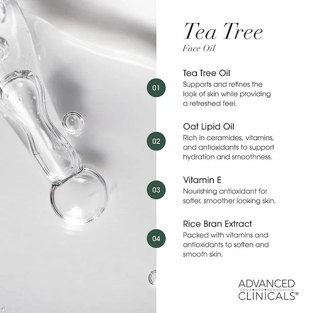 Advanced Clinicals Tea Tree Oil For Skin Facial Serum | Tea Tree Serum For Face With Vitamin E + Botanicals To Help Improv...