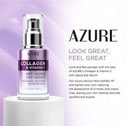 AZURE Collagen & Vitamin C Anti Aging Eye Serum - Toning, De-Puffing Serum - Reduces Wrinkles, Fine Lines & Dark Circles -...