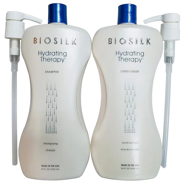 Biosilk Hydrating Therapy Shampoo and Conditioner 34oz with Two Pumps Bundle - Product Image