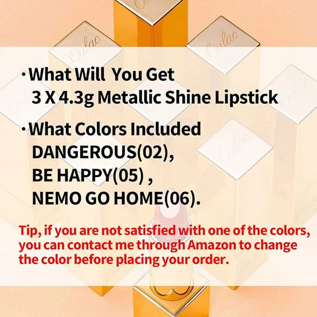 Oulac Metallic Orange Lipstick Set for Women High Payoff Lipcolor with Moisturizing Formula, Vegan Beauty, Full-Coverage L...