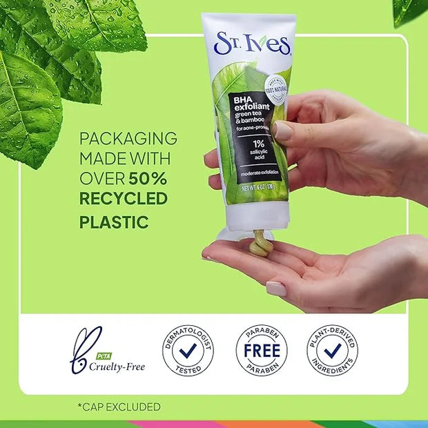 St. Ives Blackhead Clearing Face Scrub, Clears Blackheads & Unclogs Pores, Green Tea & Bamboo, Salicylic Acid Acne Treatme...