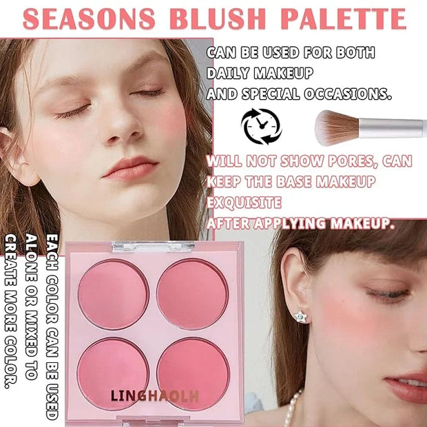 4 Colors Blush Palette for Cheeks,Face Matte Contour Blush Makeup Palette,Buildable Shimmer Facial Cheek Blusher Shades,Bl...