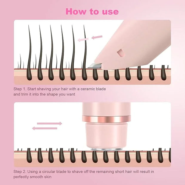Glow Aura Womens Shaver 2 in 1, Electric Razor, Painless Hair Removal for Face,Body Waterproof Wet & Dry Use Body Hair Tri...