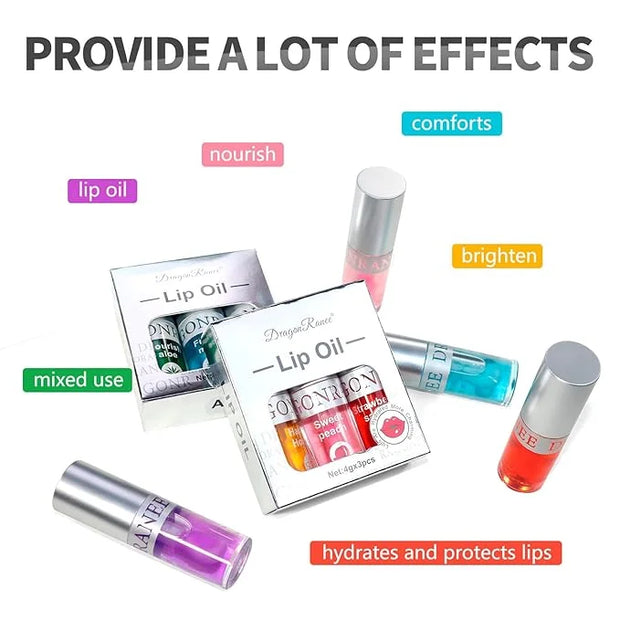 3Pcs Non-Sticky Hydrating Lip Glow Oil High Moisturizing Hydrating