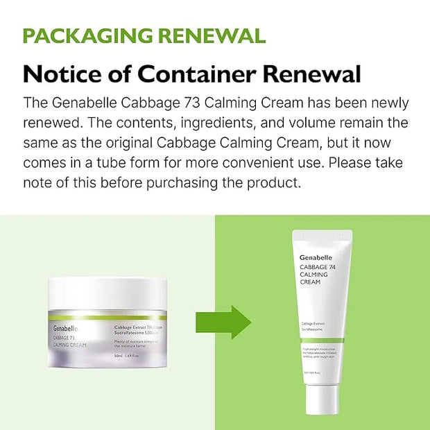 Cabbage 74 Calming Cream - Lightweight Watery-Type Moisturizer with CICA, Sucralfate, Hyaluronic Acid, Helps Instantly Cal...
