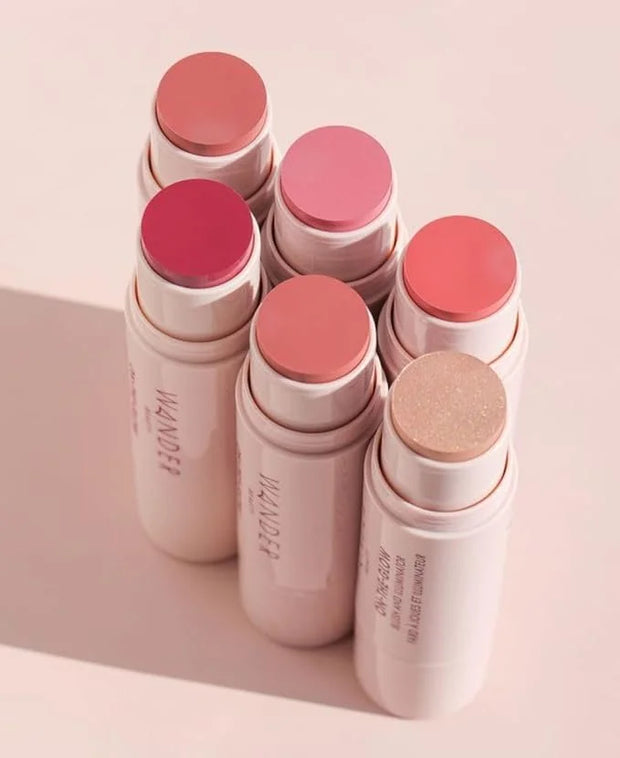 Wander Beauty On-the-Glow Blush and Illuminator - Strawberry Fields/Nude Glow - 7-in-1 Hydrating Cream Blush & Highlightin...