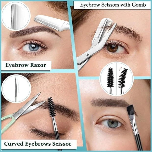 TsMADDTs Tweezers for Women, 8 in 1 Eyebrow Kit with Tweezers, Trimmer, Scissor, Razor, Brush with Travel Bag, Eyebrow Sha...