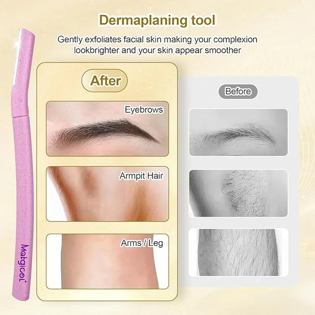Eco-Friendly Women's Dermaplaning Razor - Multipurpose Exfoliating Tool with Anti-Cut Blades & Biodegradable Handle for Si...