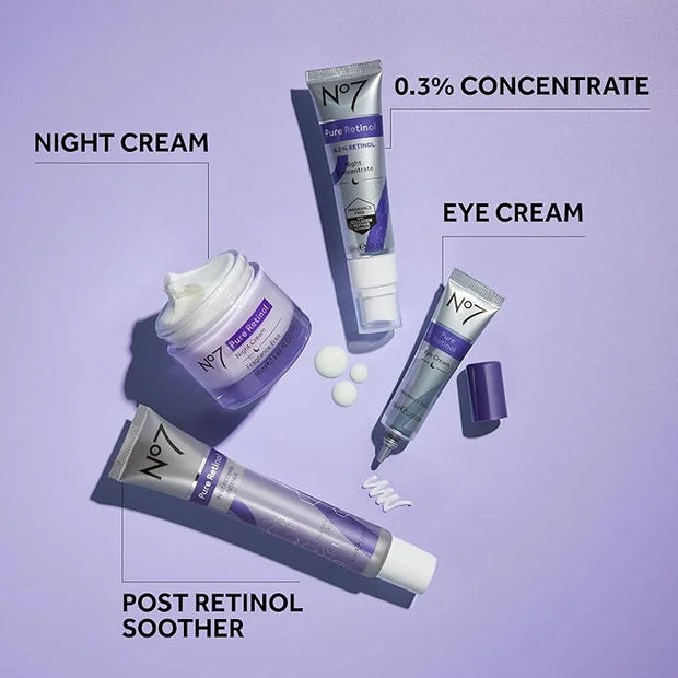 No7 Retinol Collection - Includes Retinol Night Repair Cream (25ml), Eye Cream (5ml), 0.3% Night Concentrate (10ml), Velve...