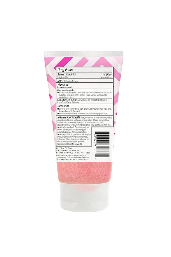 Amazon Brand - Solimo Oil-free Pink Grapefruit Facial Scrub, 2% Salicylic Acid Acne Medication, Dermatologist Tested, 4.2 ...
