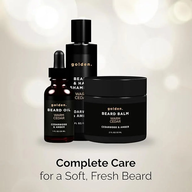 Golden Grooming Co. Everyday Beard Bundle – Complete Beard Care Set | Includes Beard Oil, Balm & Shampoo (Regular, Warm Ce...