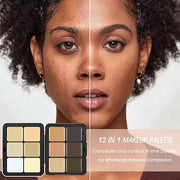 12 Colors Cream [Contour Concealer Foundation] Makeup Palette for Cheeks - All in One Makeup Palette Kit with Brush, Natur...