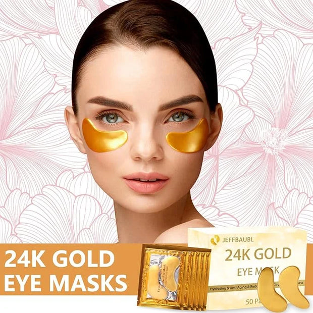 Jeffbaubl 50 Pairs 24K Gold Eye Mask,Under Eye Patches for Dark Circles and Puffiness,Eye Patches Gel Crystal Collagen Eye...
