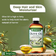 De La Cruz Pure Olive Oil - Natural Expeller Pressed Olive Oil for Hair and Skin - Lightweight Body Oil for Dry Skin 8 Fl ...