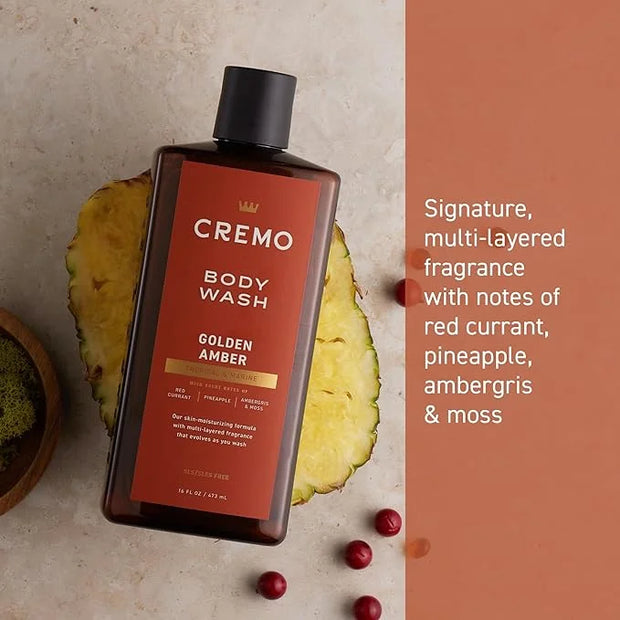 Cremo Rich-Lathering Golden Amber Body Wash for Men, Notes of Red Currant, Pineapple, Ambergris and Moss, 16 Fl Oz - Produ...