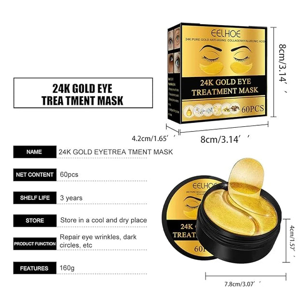 Q.Z.Art 60 Pcs 24K Gold Under Eye Patches, Anti-Aging Eye Mask Infused with Collagen and Hyaluronic Acid - Reduce Dark Cir...