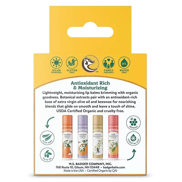 Badger Classic Organic Lip Balm Set - Yellow Box, Light Silky Long Lasting Lip Moisturizer Gift Set, All Natural Lip Balm ...