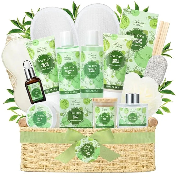 Spa Gift Basket - Tea Tree Bath Set With Shower Gel, Bubble Bath, Hand Cream, Soap, Salt, Essential Oil - Luxury Body Gift...