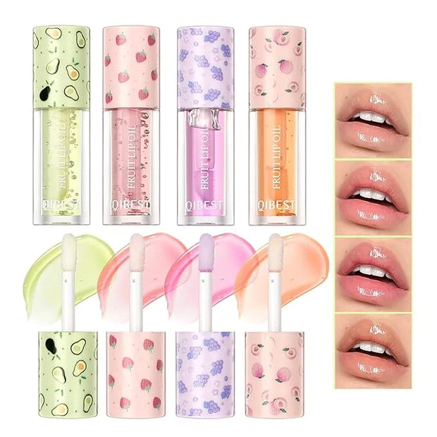 Petansy Fruit-Flavored Plumping Lip Oil Set 4 Packs Moisturizing Lip Glow Oil Long Lasting Nourishing Lip Gloss Set No-Sti...