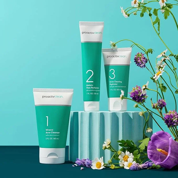 Proactiv Clean 3 Step Acne Routine w/ Pimple Patches- Sulfur Acne Treatment Cleanser, Azelaic Acid Serum, and Facial Moist...