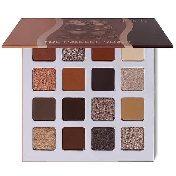 Juvia's Place Coffee Shop Eyeshadow Palette - 16 Pan Palette, Tan, Auburn, & Rich Dark Chocolate, Mattes and Shimmers, Hig...