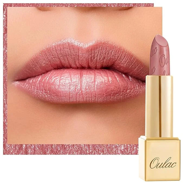Oulac Light Pink Lipstick for Women with Metallic 3D Shine Lightweight Hydrating Formula, High Impact Lip Color, Vegan Bea...