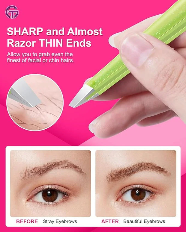Expert Eyebrow Hair Removal Tweezer with Leather Case, GlamTweeler High Precision Slant Tip Stainless Steel Tweezers for M...