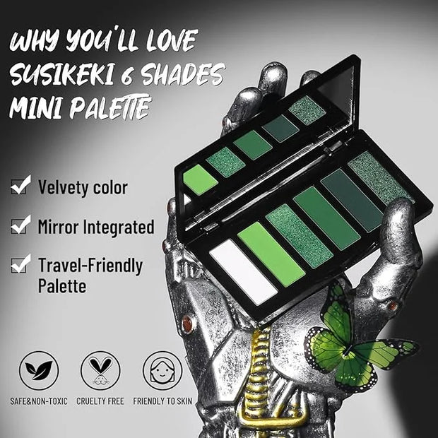 Green Eyeshadow Palette with Mirror Lime Forest Emerald Tones Matte Shimmer 6 Colors Mini Eye Shadow Pallet Travel Size Hi...