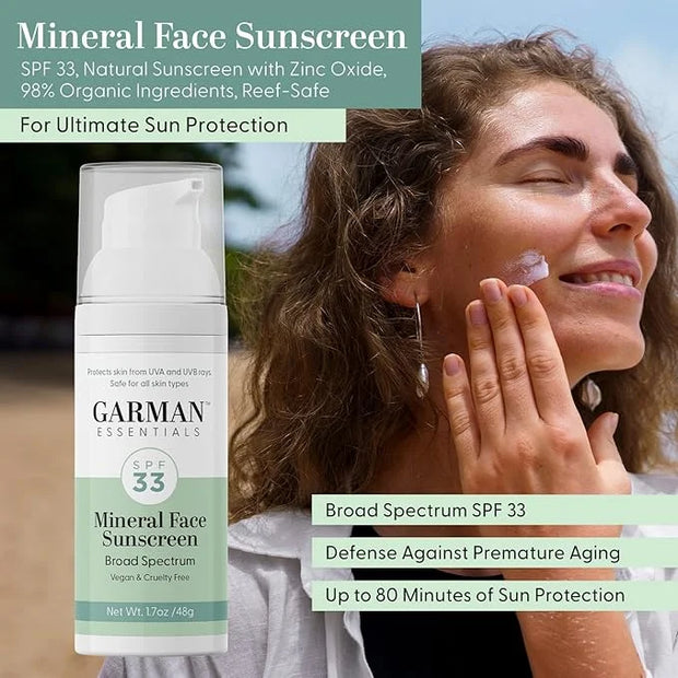 Mineral Sunscreen Lotion SPF 33, Reef Safe, Water Resistant, 1.7 fl oz & Vitamin C Serum for Face, Hyaluronic Acid, Anti A...