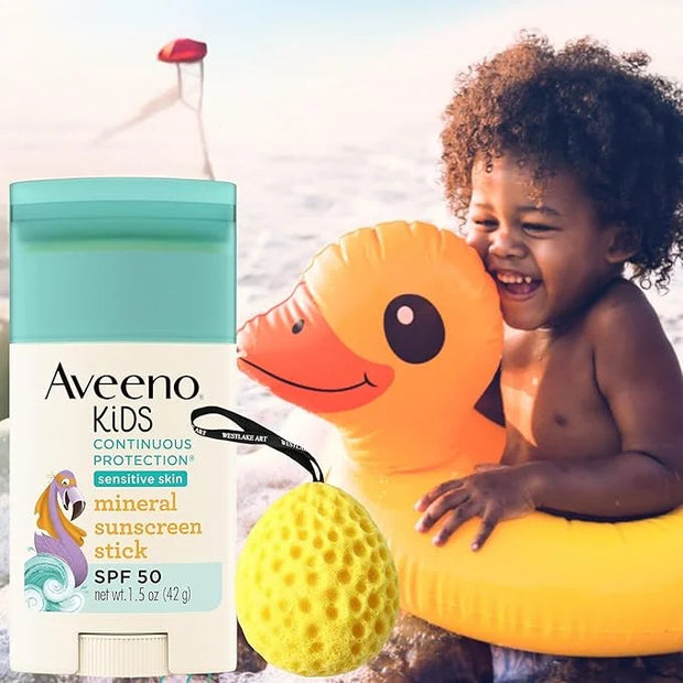 Kids Sunscreen | Bundled With Bath Sponge - Broad-Spectrum Spf 50, Zinc Oxide Kids Mineral Sunscreen, Sunblock Stick For S...