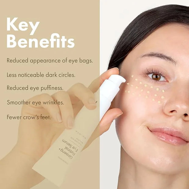 Ginseng Plus Retinal Eye Serum with Retinal Niacinamide Bakuchiol Correction for Puffy Eye Bags Fine Lines Dark Circles Wr...