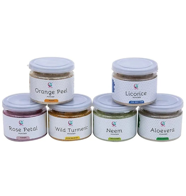 Ayurvedic Skin Care Sampler | Six Powders in One Pack | Aloe vera Powder, Rose Powder, Wild Turmeric Powder, Licorice Powd...