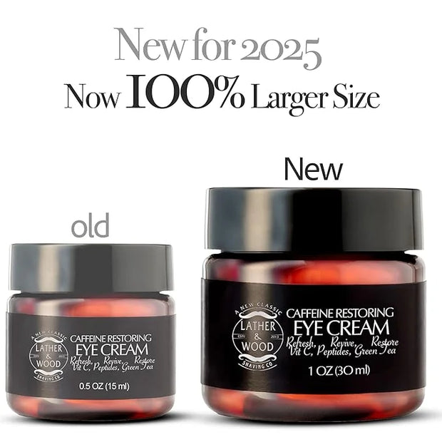 Lather & Wood Shaving Co Caffeine Restoring Eye Cream For Men - 'The Tiny Jar that Packs a Punch' Mens Eye Cream 30ml - Pr...