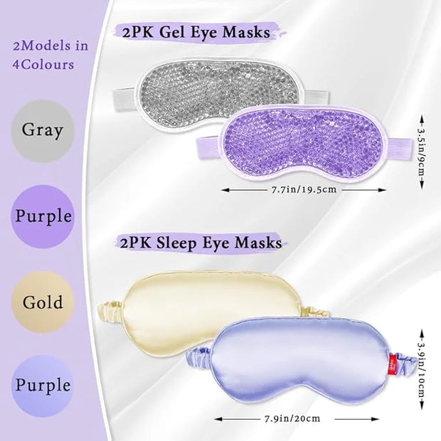 Cooling Eye Mask and Silky Sleep Mask 4 Packs for Man Women for Sleeping Frozen Ice Eye Mask Cold Warm Compress Dark Circl...