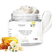 Grass-Fed Beef Tallow for Skin Made in USA, Absorbent, Soothing Tallow and Honey Balm, Smoother Beef Tallow for Face, Whip...