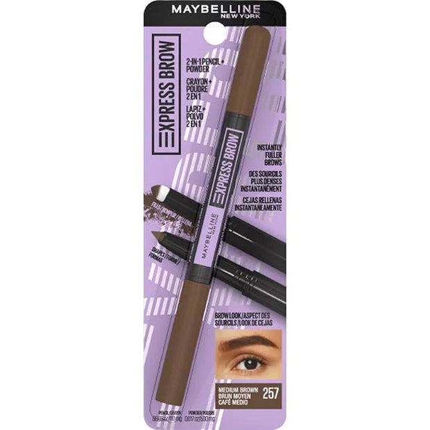 Maybelline Express Brow 2-In-1 Pencil and Powder Eyebrow Makeup, Medium Brown, 1 Count - Product Image