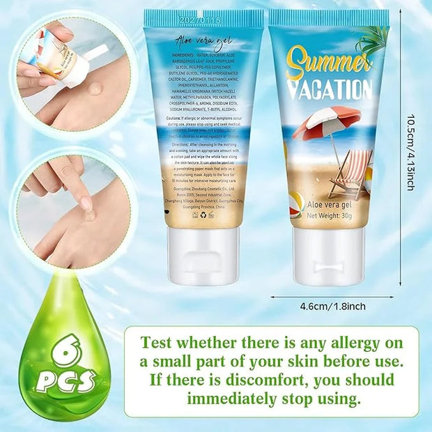 6 Pcs Mini Aloe Vera Gel Travel Size Bulk for Summer Vacation Party 1oz After Sun Aloe Vera Gel Sunburn Relief Hydrating F...