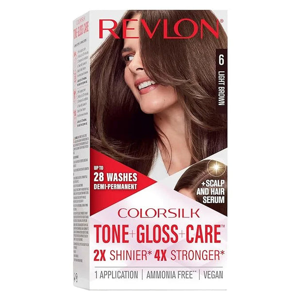 Revlon ColorSilk Tone + Gloss + Care Demi Permanent Hair Color, Dye Kit with Leave-In Scalp and Haircare Serum, 2x Shinier...
