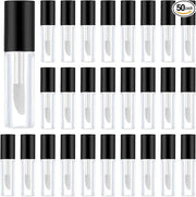 Clear Mini Lip Gloss Tube Empty Lip Balm Containers With Black Lid, 50 Pcs Clear Mini Lip Gloss Containers, 1.2ml/0.04oz E...