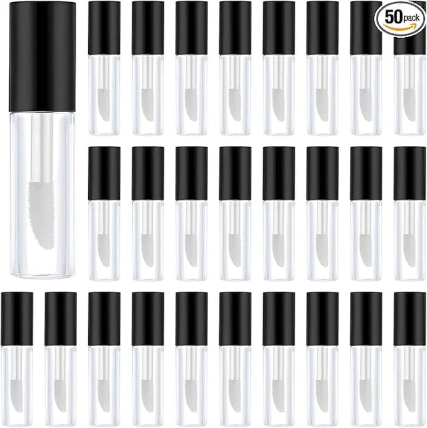 Clear Mini Lip Gloss Tube Empty Lip Balm Containers With Black Lid, 50 Pcs Clear Mini Lip Gloss Containers, 1.2ml/0.04oz E...
