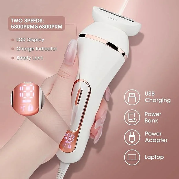 Electric Shavers for Women, 4 in 1 Hair Removal Kit with Epilator Bikini Trimmer Face Razor Body Brush Face Massager Foot ...