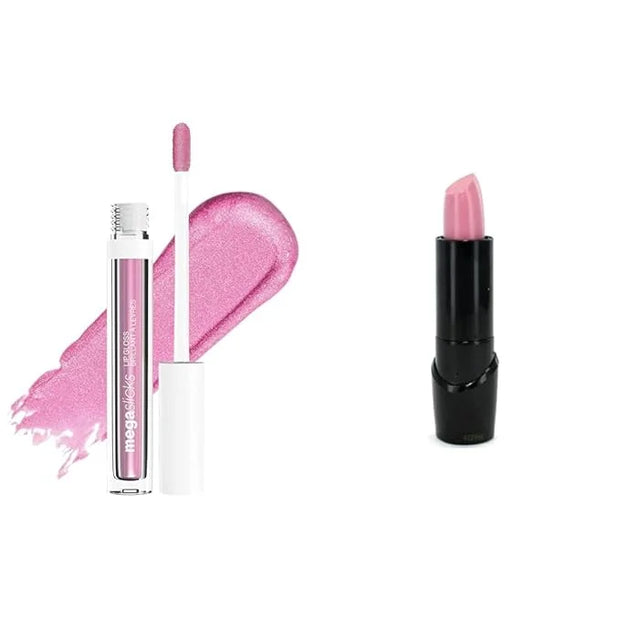 wet n wild Mega Slicks Lip Gloss Sinless & Silk Finish Lipstick A Short Affair Pink - Product Image