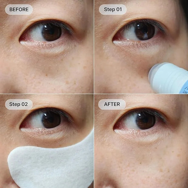 Hydrogel Collagen Real Cool 6 Pairs of Eye Patches & Hydrating Roll-On Serum Set for Dark Circles and Puffiness - Hyaluron...