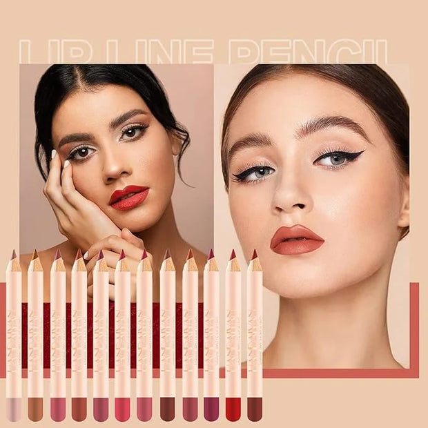 12 Colors Matte Lip Liner Pens Set Long-Lasting Long-Lasting